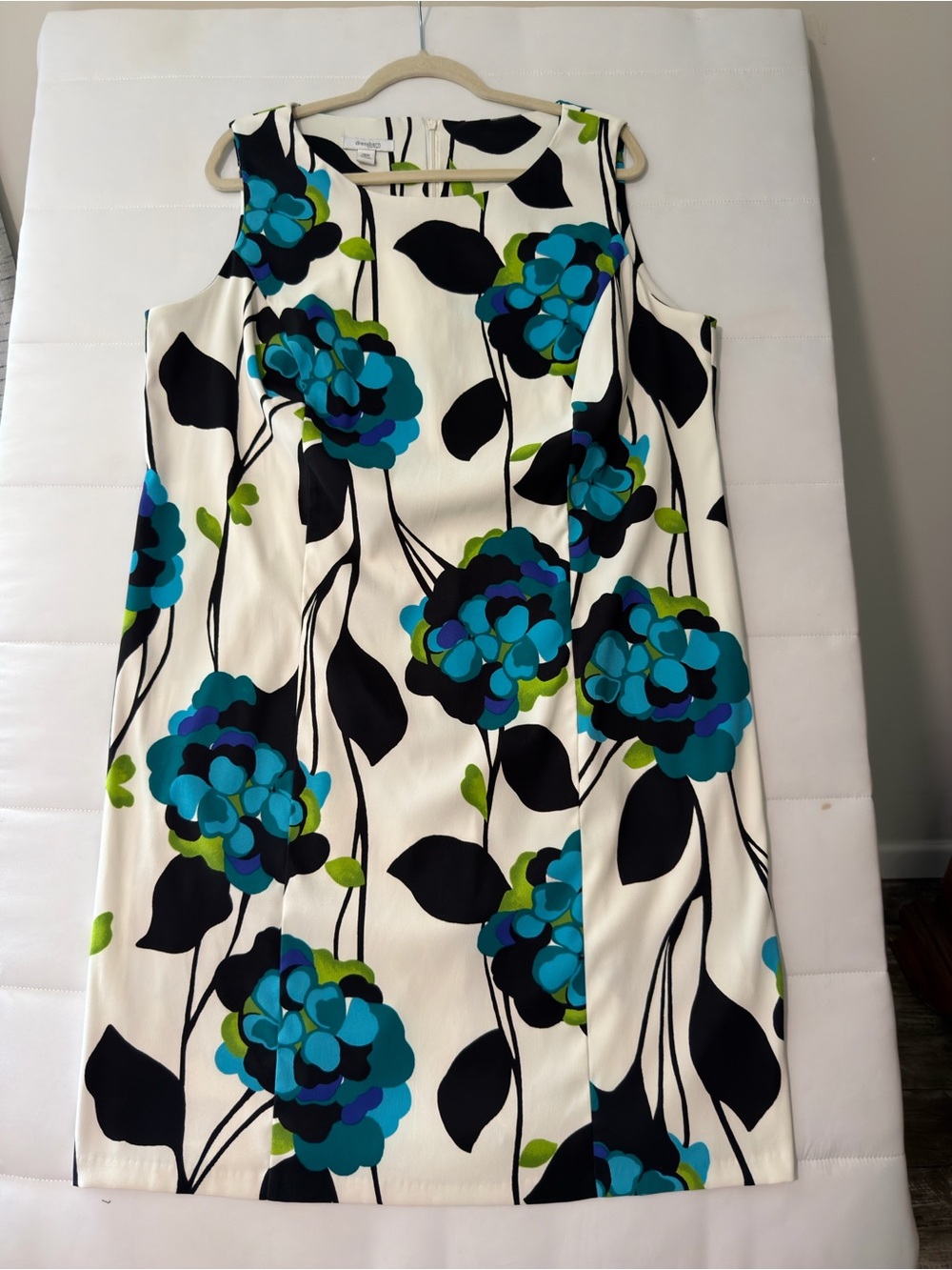 dressbarn ladies dresses | | Dressbarn Womens White Blue Floral Scoop Neck Sleeveless Shift Dress Plus 8w Armpit To Cuff-13